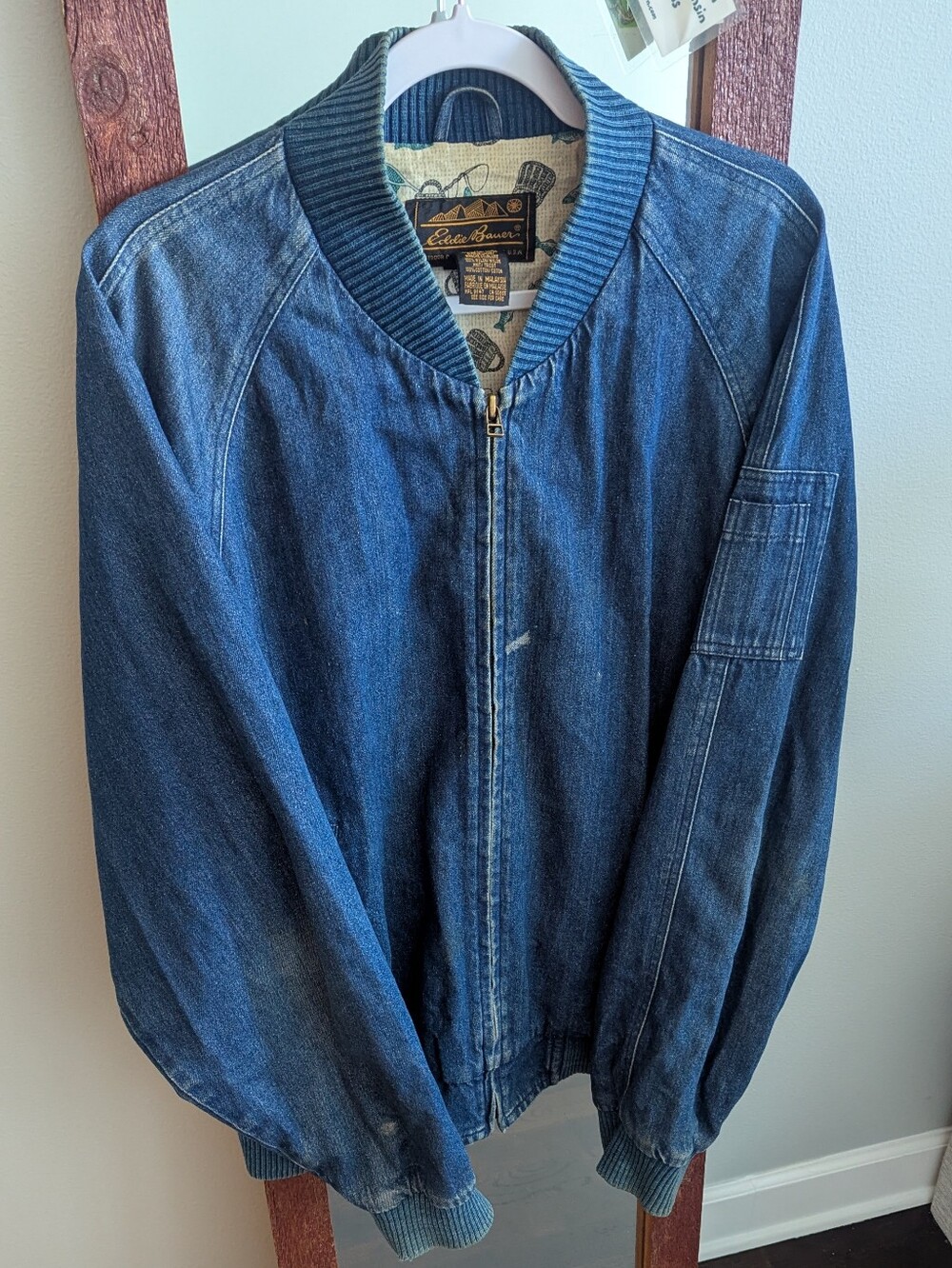 Eddie Bauer Blue Corded Collar Denim Jacket - Men's Vintage